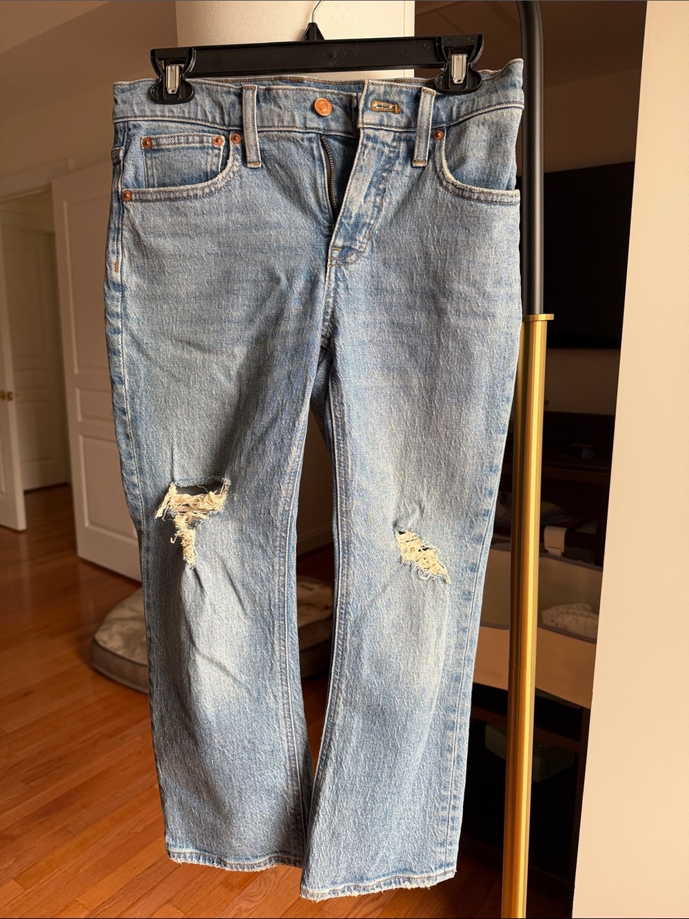 Light Blue Distressed Straight-Leg Jeans